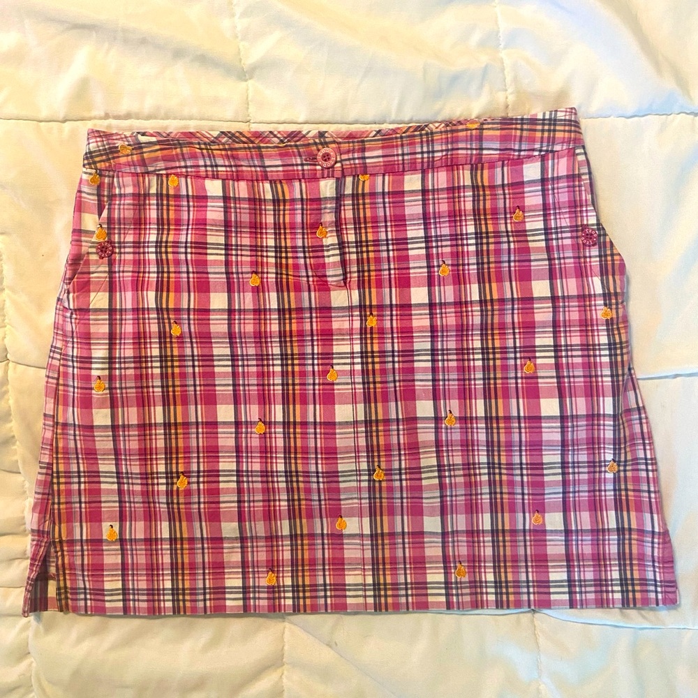 izod golf skirt Plaid With Pear Detail Size 10 Preppy Golf Tennis Casual